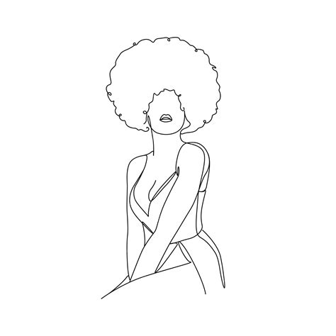 Premium Vector | Afro hair stylish women vector line drawing illustration