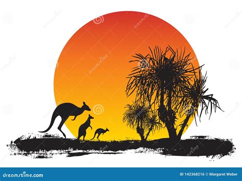 Australian Sunset with Kangaroos and Pandanus Trees Stock Vector - Illustration of gadient ...