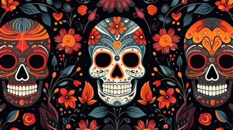 Premium AI Image | dia de los Muertos day of the dead skull flowers