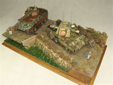Diorama with plastic models of anti-aircraft weapons