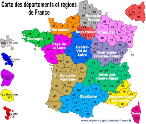 Carte de France avec régions et départements