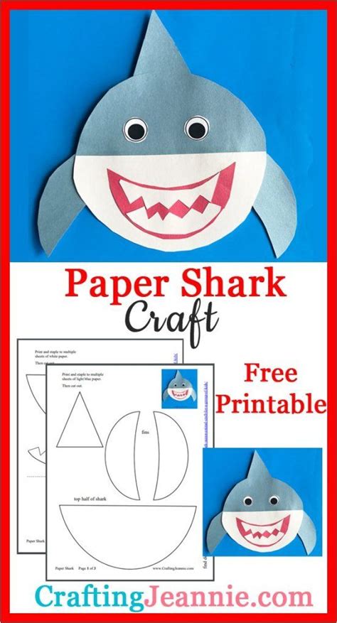 Easy Paper Shark Craft (Free Template) - Crafting Jeannie | Shark crafts preschool, Shark craft ...