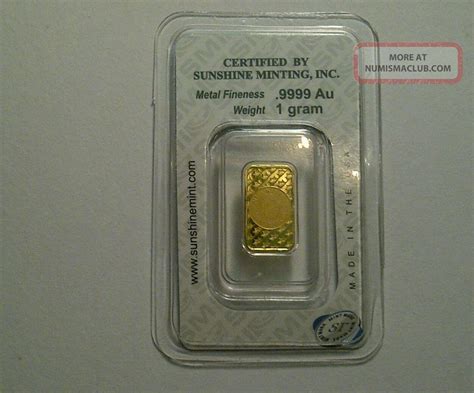 1 Gram Sunshine Minting Gold Bar. 9999 Fine