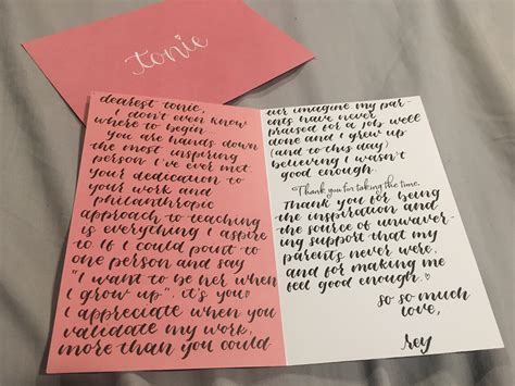 A thank you card to my boss since my job is ending for the summer! : r/Handwriting