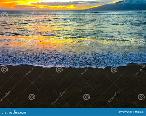 Sunset on Island Black Sand Beach Stock Image - Image of cloud ...