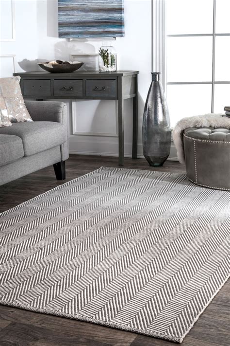 Hand-Loomed Cotton Office Floor Rug in Gray (Multiple Sizes Available ...