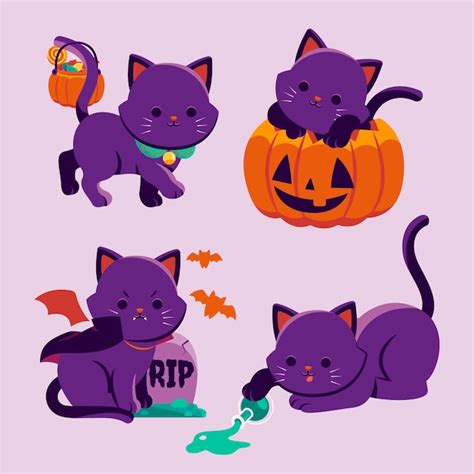 Free Vector | Hand drawn flat halloween black cats collection