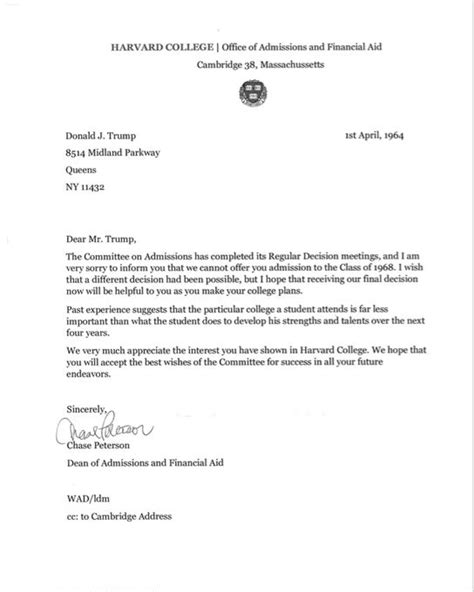 Donald Trump's Harvard Rejection Letter | Snopes.com