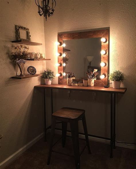 Cute easy simple DIY wood rustic vanity mirror with hollywood style lights 4 any makeup room ...