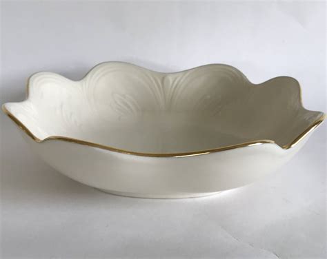 LENOX China BOWL, Lenox Square Bowl, Ivory Scalloped Bowl, Footed Serving Bowl, made in USA ...