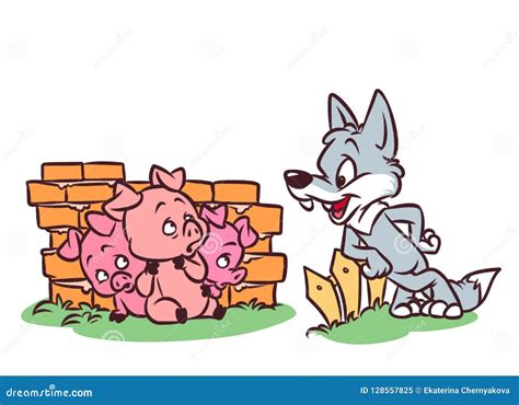 Good Wolf Three Little Pigs Tale Cartoon Stock Illustration - Illustration of friends, greeting ...