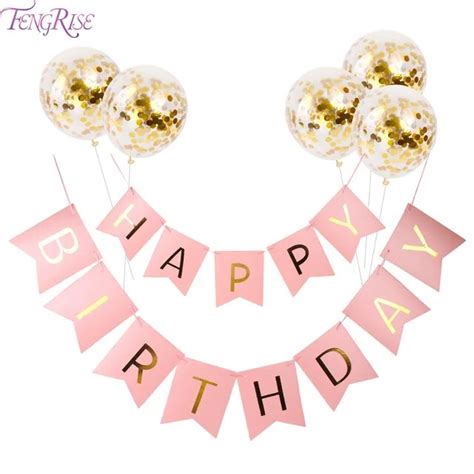 FENGRISE Rose Gold Happy Birthday Banner Happy Birthday Decoration Confetti Happy Baby Birthday ...