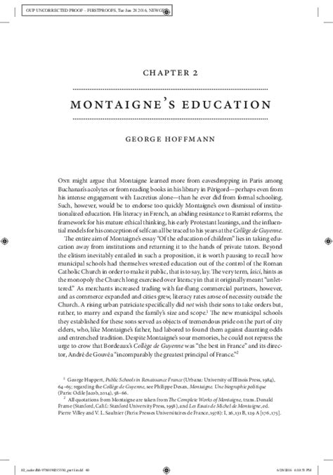 (PDF) Montaigne's Education, Oxford Handbook of Montaigne. Ed. Philippe ...