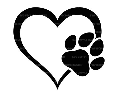 Heart Dog Paw Print Svg, Hand Drawn Heart Svg, Pet Vector Cut File ...