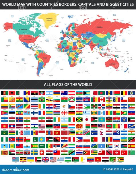 All Flags of the World in Alphabetical Order and Detailed World Map with Borders, Countries ...