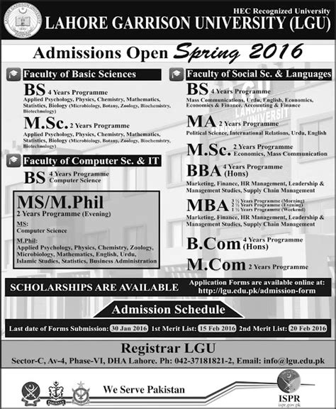 Welcome to VULearning: Admission Open -Lahore Garrison University -Lahore