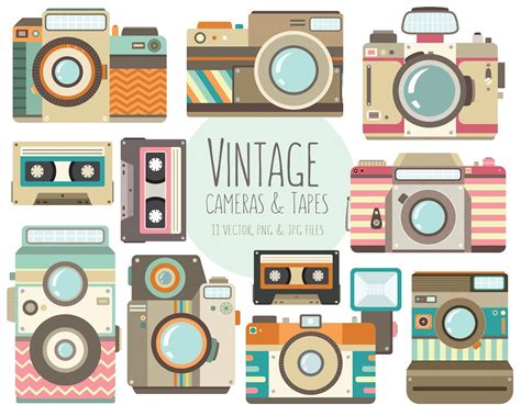 Vintage Camera Clipart 11 Vector PNG & JPG 300 DPI Files - Etsy Canada