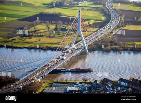 Flehe Bridge and motorway A 46, river Rhine, 19.12.2020, aerial view ...