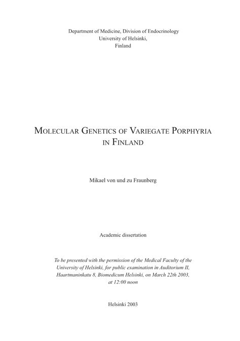 Molecular Genetics of Variegate Porphyria in Finland - DocsLib