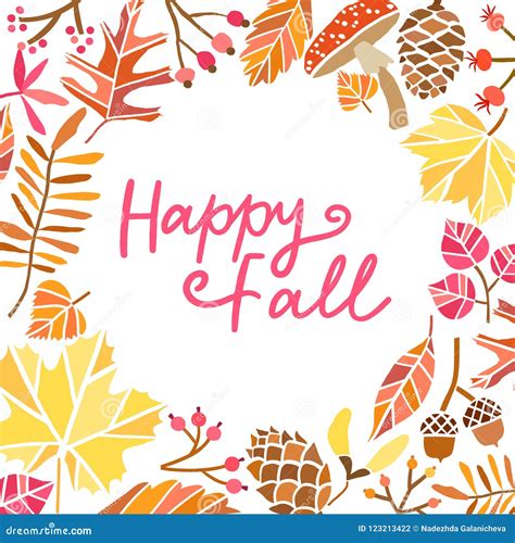 Happy Fall Leaves Vector Background. Autumn Illustration Stock Vector - Illustration of frame ...