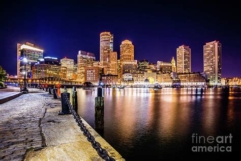 Boston Skyline at Night Picture Photograph by Paul Velgos - Fine Art America