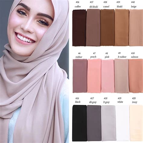 Big Size High Quality Bubble Chiffon Women Muslim Hijab Scarf Shawl Wrap Solid Plain Colors ...