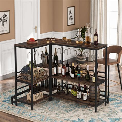 Buy Tribesigns L-Shaped Home Bar Unit, 3-Tier Liquor Bar Table with Storage and Footrest, 43.3 ...