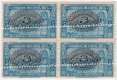 Costa Rica Stamps - Scott 136, surcharged stamps with shifted perforations - Costa Rica Stamps