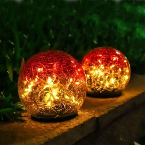 Garden Solar Cracked Glass Globe Lights Outdoor LED Colored Waterproof ...