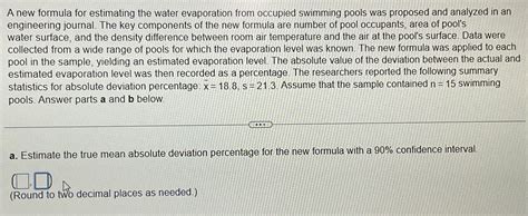 Solved A new formula for estimating the water evaporation | Chegg.com