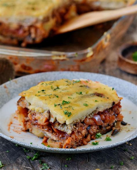 Vegan moussaka with lentils and eggplant! This popular Greek dish can be easily made without ...