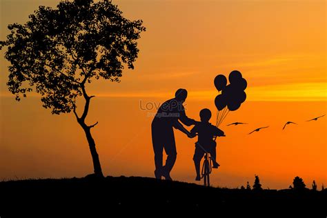 Father and son sunset silhouette creative image_picture free download ...