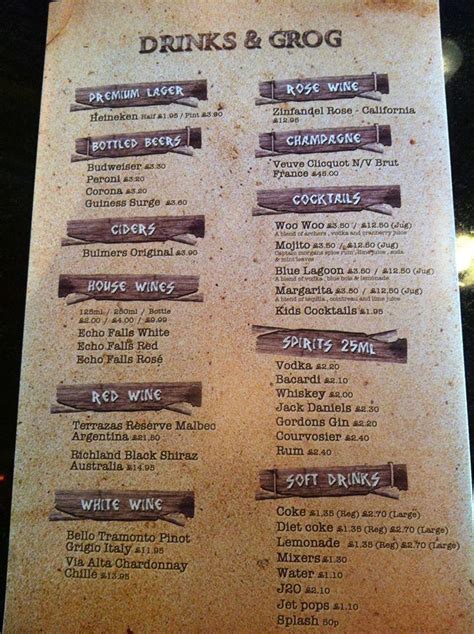 Menu at Captain Jack's Bar & Grill, Blackpool