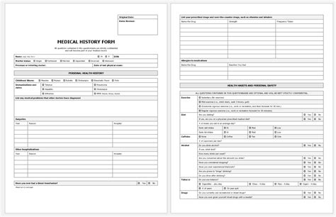 Free Printable Medical History Forms | Download Samples