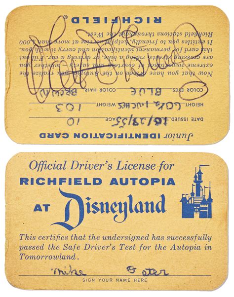 Sell Your Walt Disney Signed Disneyland Autopia Drivers License