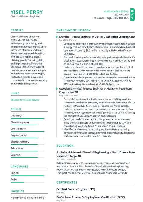 Top 18 Chemical Process Engineer Resume Objective Examples