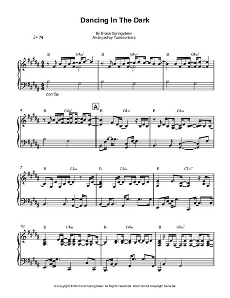 Dancing In The Dark (arr. Tunescribers) by Bruce Springsteen Sheet Music for Piano Solo at Sheet ...