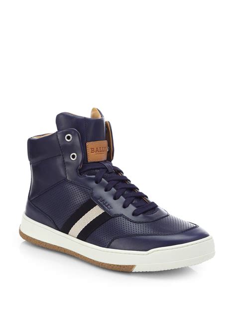 Bally Perforated Leather Hightop Sneakers in Blue for Men | Lyst