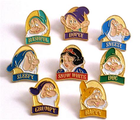 Rare Disney Snow White and Seven Dwarf Collectors Pins (8 Vintage Disney Pins) -- Antique Price ...