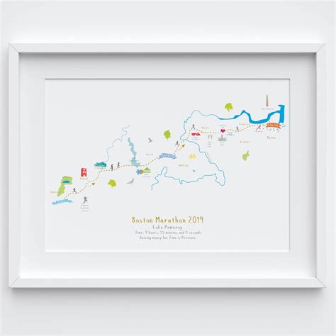 Boston Marathon Route Map Art Print personalisation Included Boston Massachusetts Running Travel ...