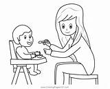 Mom Feeding Baby With Spoon Coloring Page For Kids  Free Mothers Day sketch template