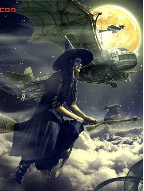 US Seller. 50x40cm. Halloween, Witches Flying on Broomsticks, Airplane. Diamond Painting Kit ...