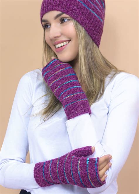 Brushed Striped Alpaca Fingerless Gloves - Alpaca to Apparel