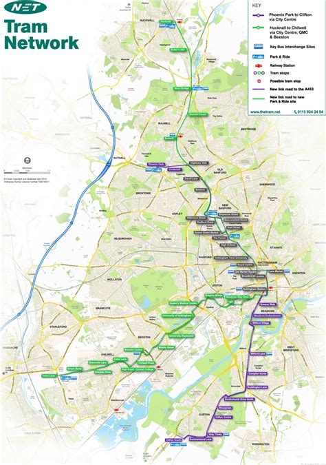 Nottingham tram map - Ontheworldmap.com