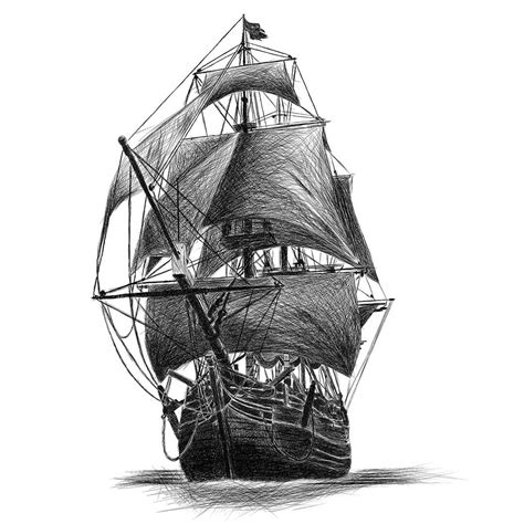 Pirate Ship Front View Drawing