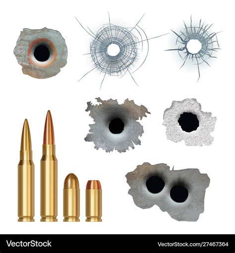 Bullets realistic damaged cracked gun holes Vector Image