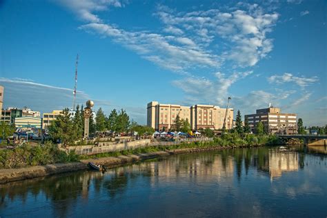 Downtown Fairbanks, Alaska is nestled along the banks of the Chena river and makes for a great ...