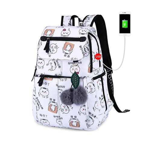 new 2018 school bags for girls female laptop backpack usb backbag children backpacks cute cat ...