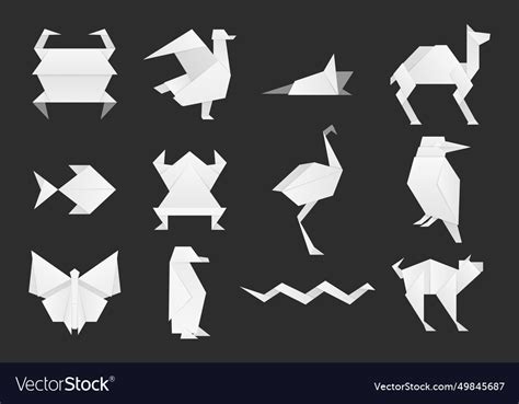 White origami animals cute folded origami animals Vector Image