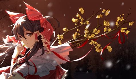 Online crop | female anime character illustration, Touhou, Hakurei Reimu, red ribbon HD ...